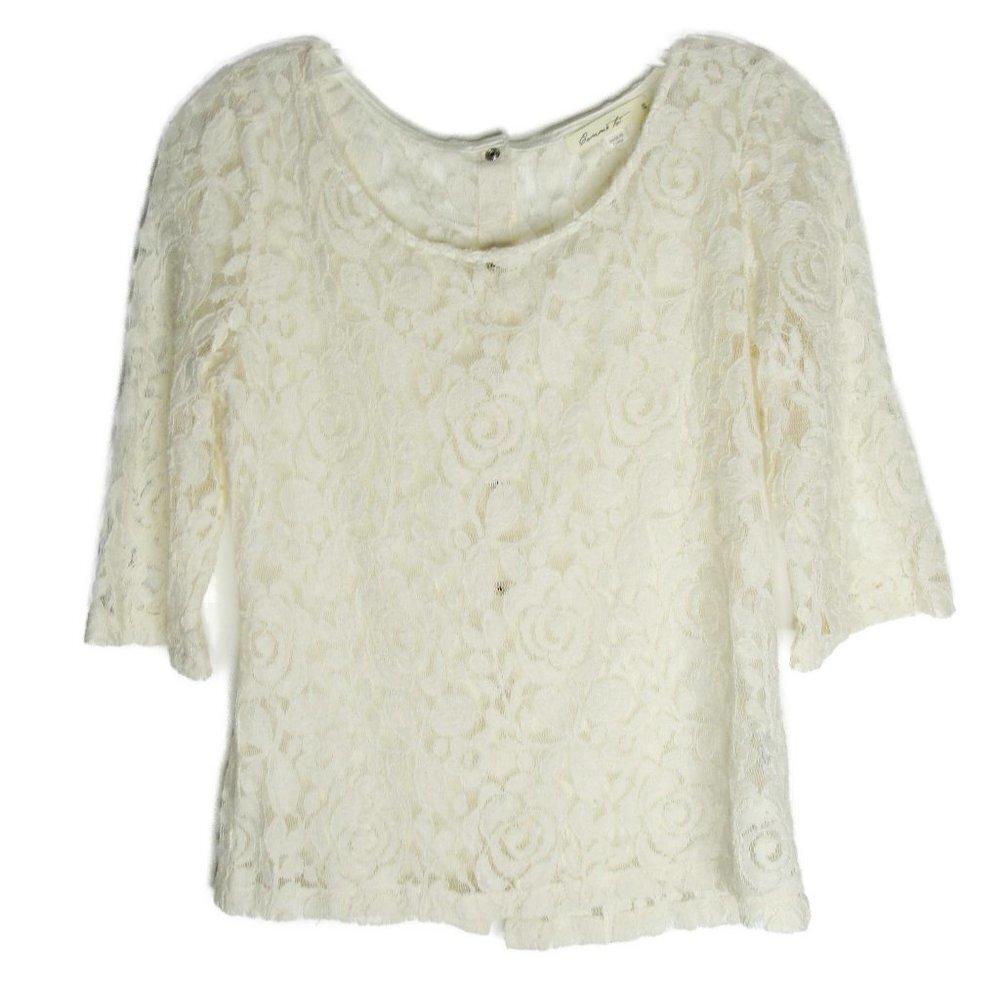 Comme Toi - Ivory Lace Short Sleeve Top - Small